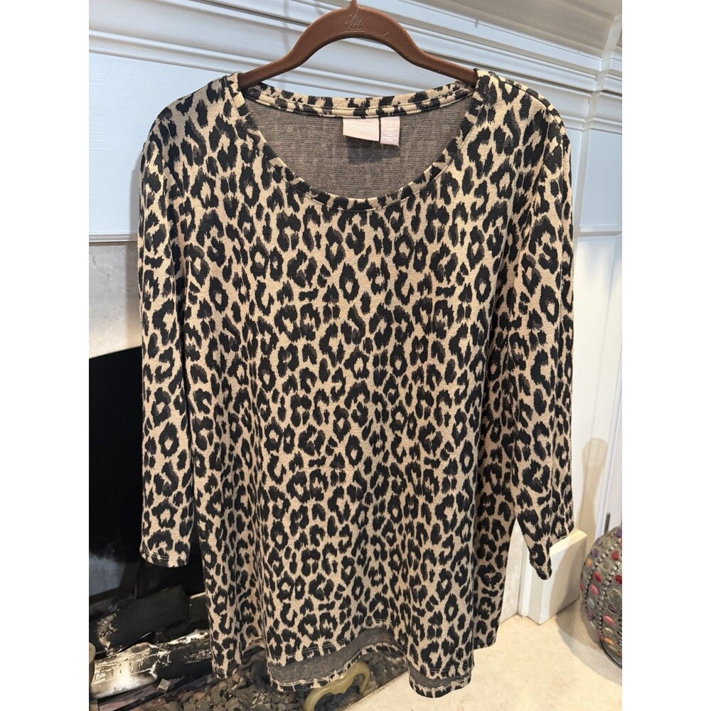 Chico’s Size Large Animal Print Top Three-Quarter Sleeve
